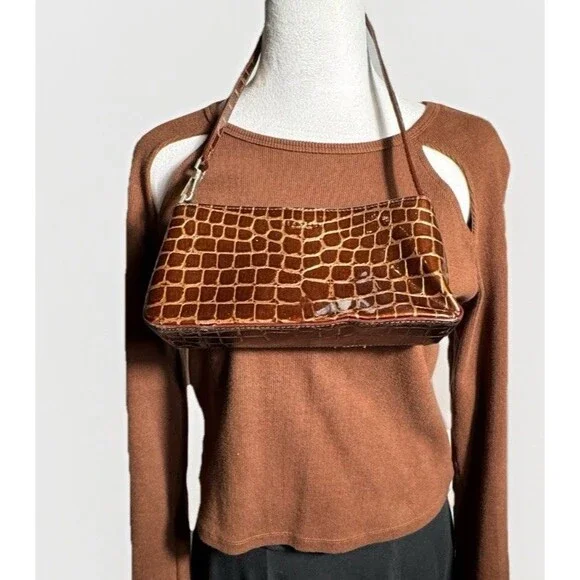 Kenneth Cole Reaction Brown/Copper Faux Alligator Print Clutch Shoulder purse - Picture 2 of 16